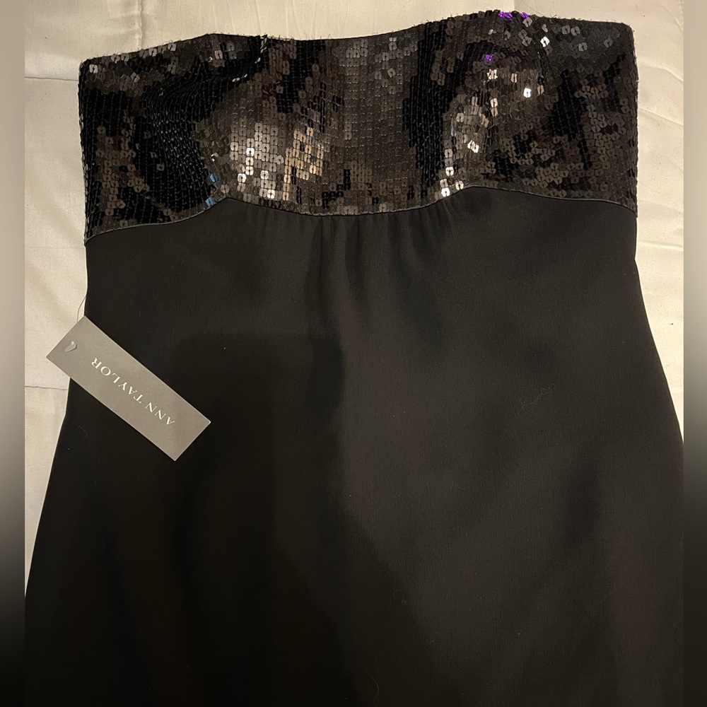 Strapless Ann Taylor little black dress with sequin detail